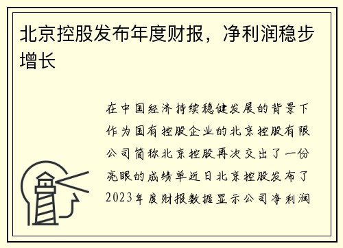 北京控股发布年度财报，净利润稳步增长